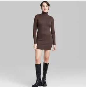 Women's Long Sleeve Bodycon Mini Sweater Dress - Wild Fable Dark Brown XXS